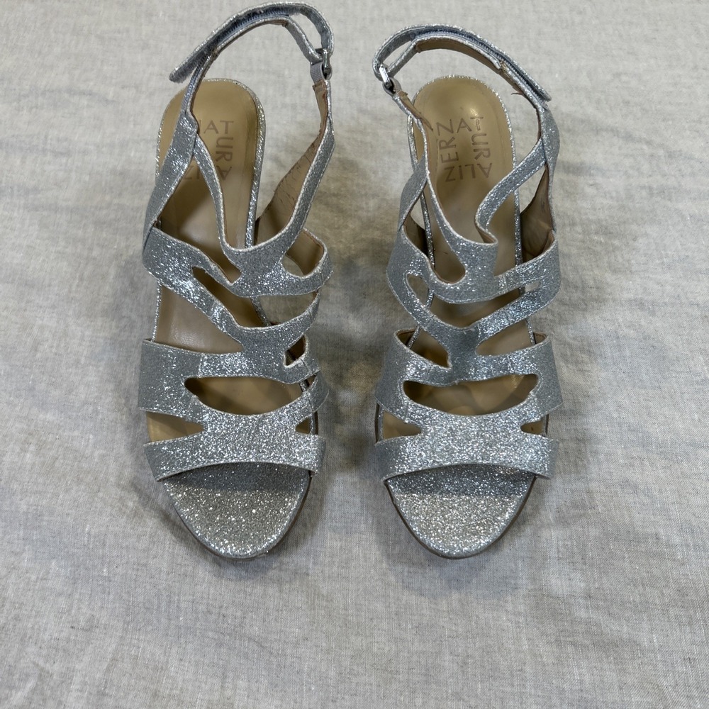 Naturalizer Dianna Dress Sandal Heels Slingback Women's Size 8 M, Silver Glitter